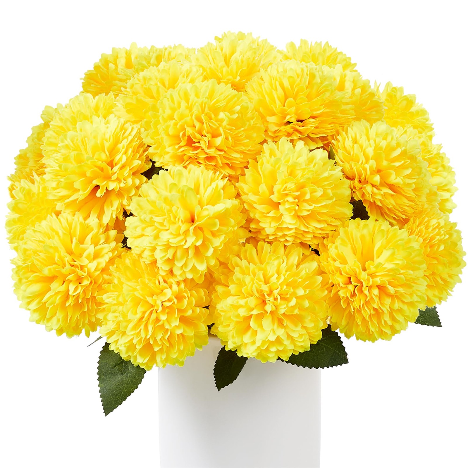 12 Pcs Yellow Artificial Chrysanthemums Flowers Ball Fake Mums Silk Decor