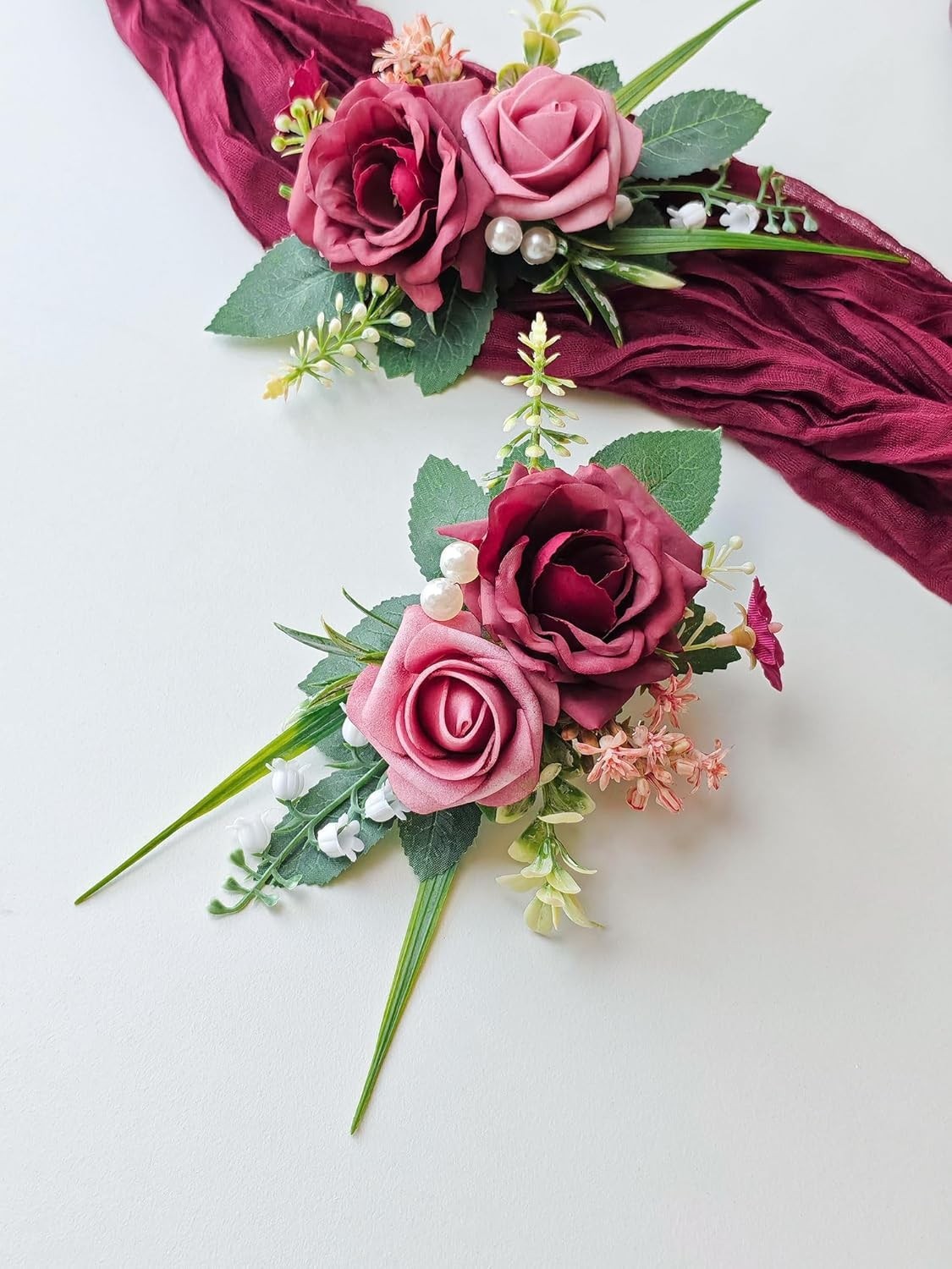 2 PCS Boutonniere For Men Suit Decor Flowers Groom Wedding Prom Burgundy Rose