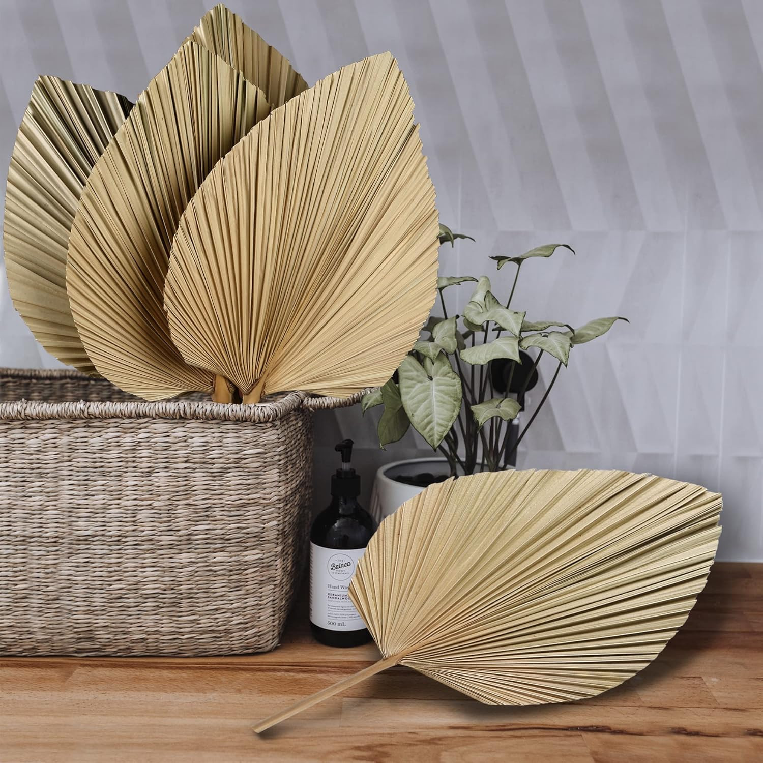 4 Pack 16” Natural Dried Palm Leaves Fans for Boho Wedding Home Party Kitchen V