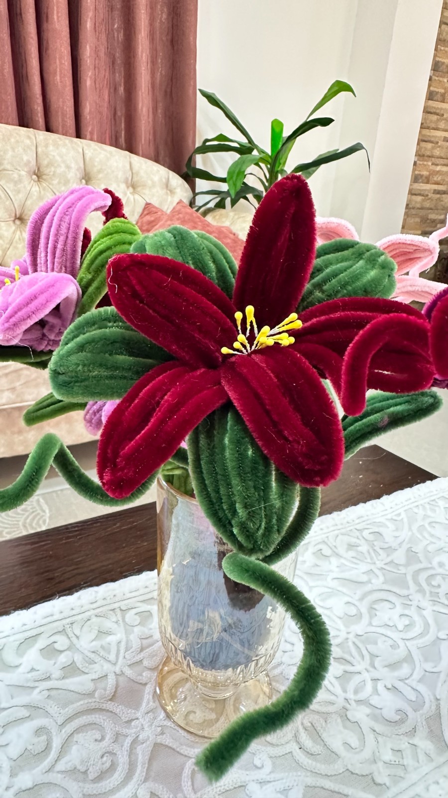 Handmade Pipe Cleaner Lily Flower Forever Gift for Her Mom Birthday Home Decor