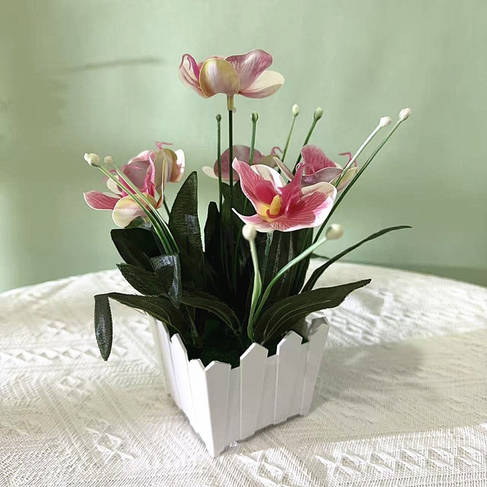 Fake Phalaenopsis Orchid Flower in Pot for Living Room Bedroom Shelf Decor Use