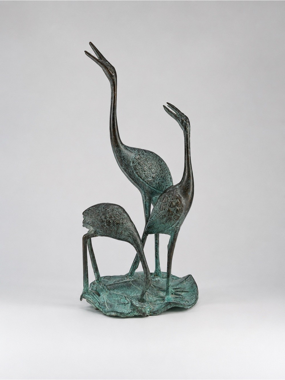 Vintage Brass Crane Sculpture Set MCM Heron Bird Figurine Decor Patina Metal
