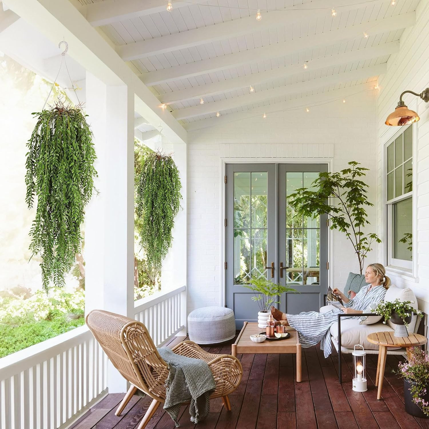 Artificial Hanging Plants 4Pcs 3.7Ft Faux Ferns Ivy Willow Vine Leaves Fake Drap