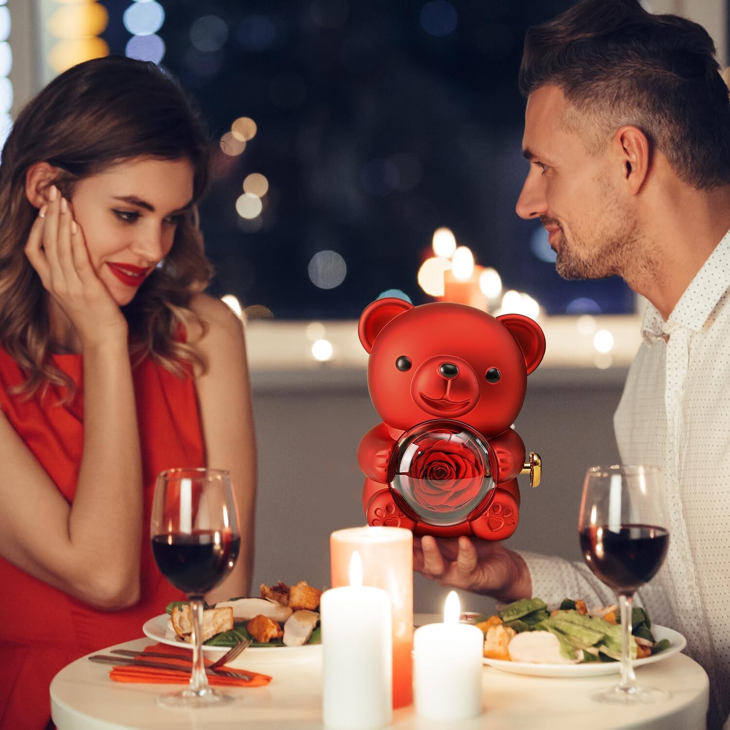 Cute Teddy Bear with Preserved Rose – A Real Rose Flower in Bear with Elegant…