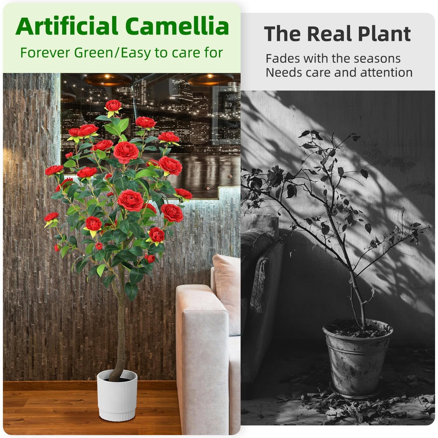 HZXGCP Artificial Camellia Tree 6FT Faux Plants Indoor, Easy Assembly