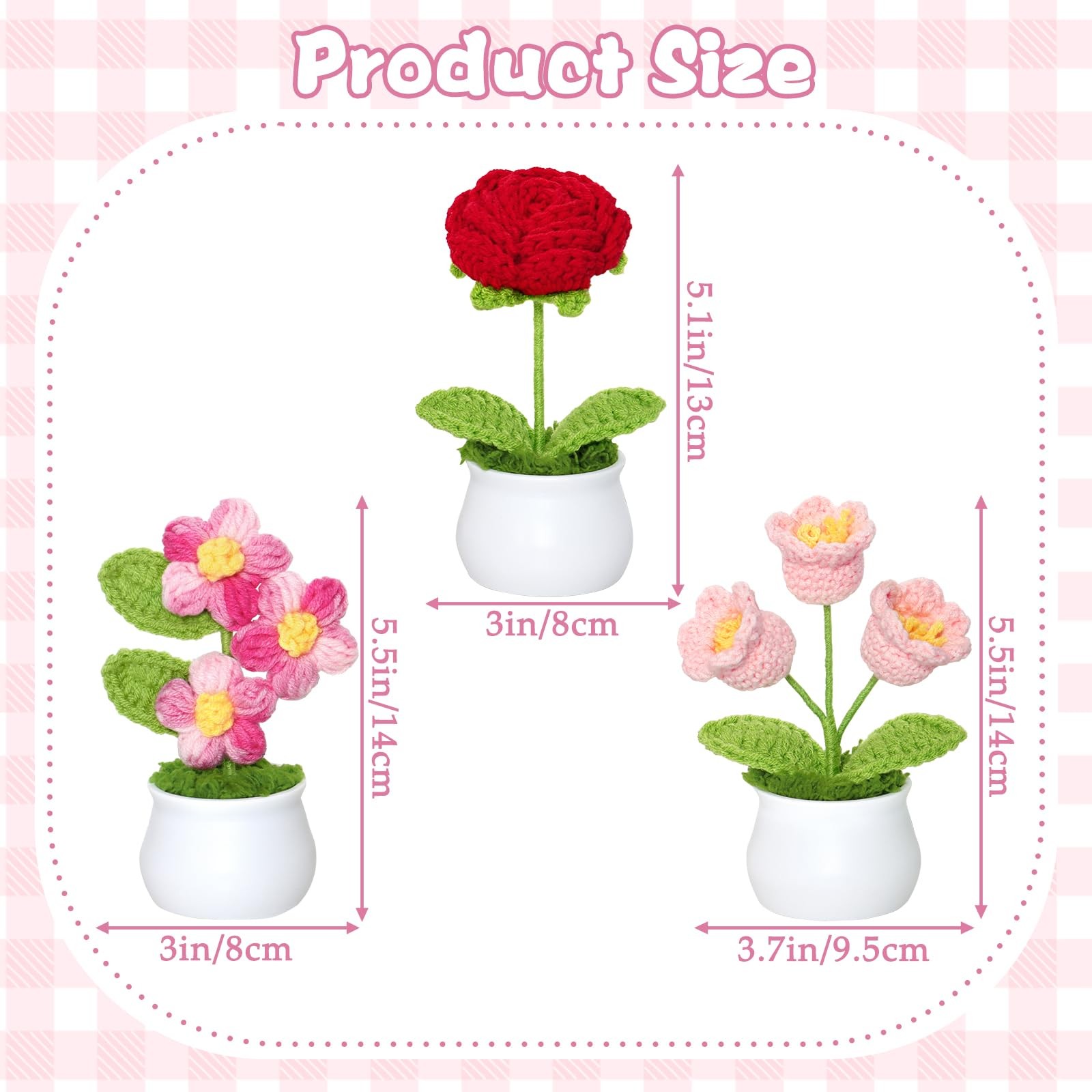 Crochet Flowers Cute Potted Plants Fake Knitted Mini Desk Office Car Decor