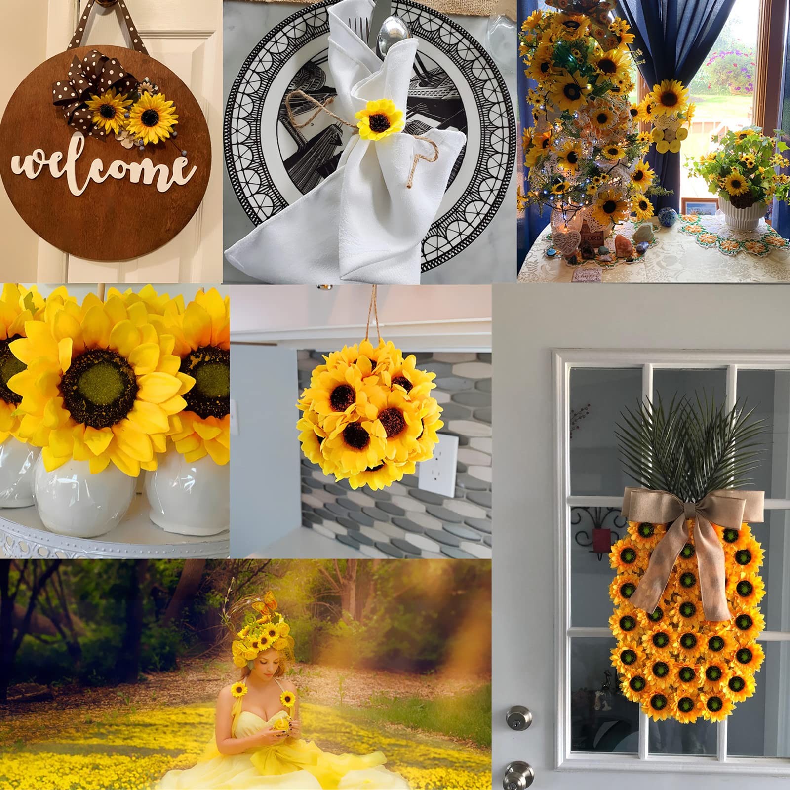 130 PCS Artificial Sunflower Heads Yellow Floral Decor 3.5/1.5 Inch DIY Crafts