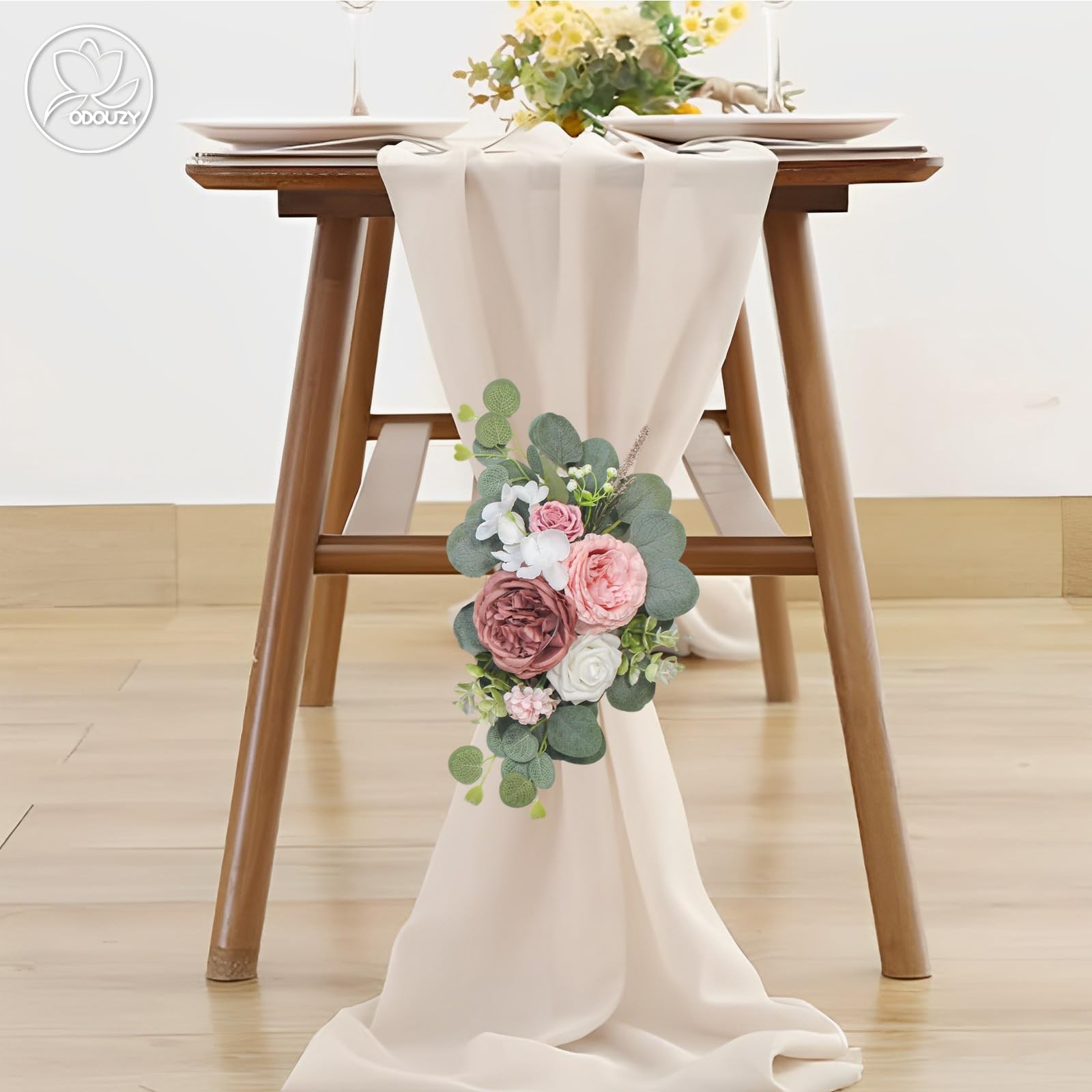 2 PCS Coffee Pink Artificial Wedding Arch Flowers Sign Faux Floral Swags Decor
