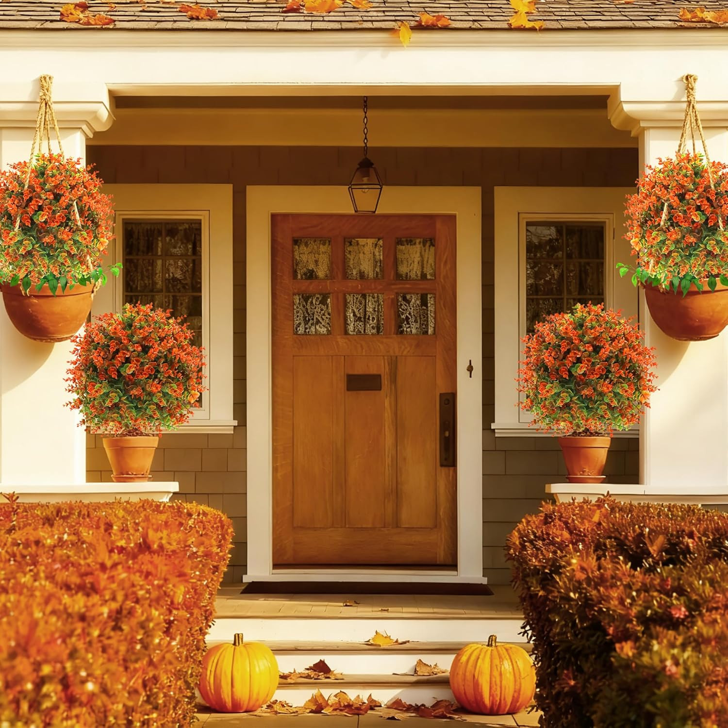 28″ Eucalyptus Fall Flower Bush with Stakes – Autumn Décor for Garden & Porch
