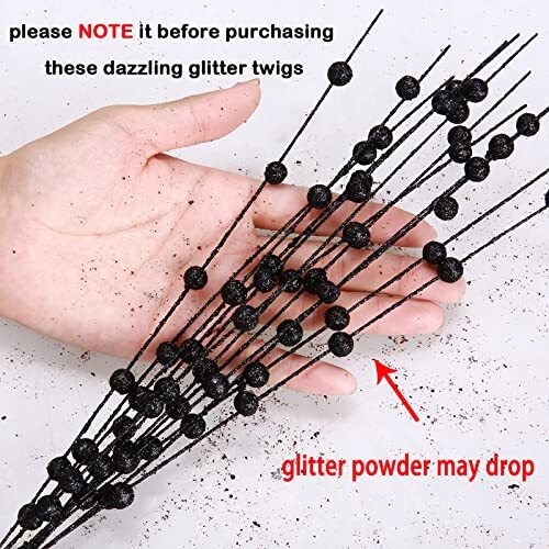 6 Pack Artificial Glitter Berry Stems 15.7″ Fake Decorative Glitter Black
