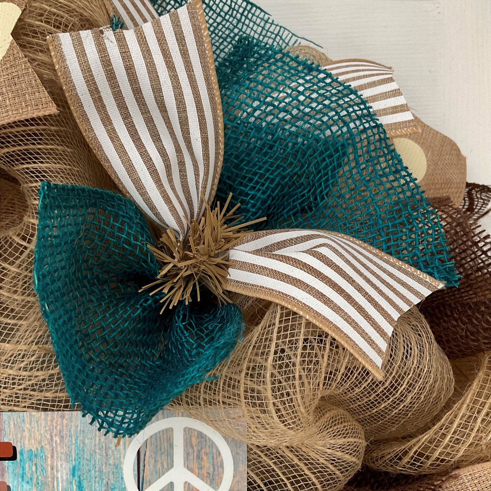 Peace Love And Dogs All Occasion Door Wreath Handmade Deco Mesh