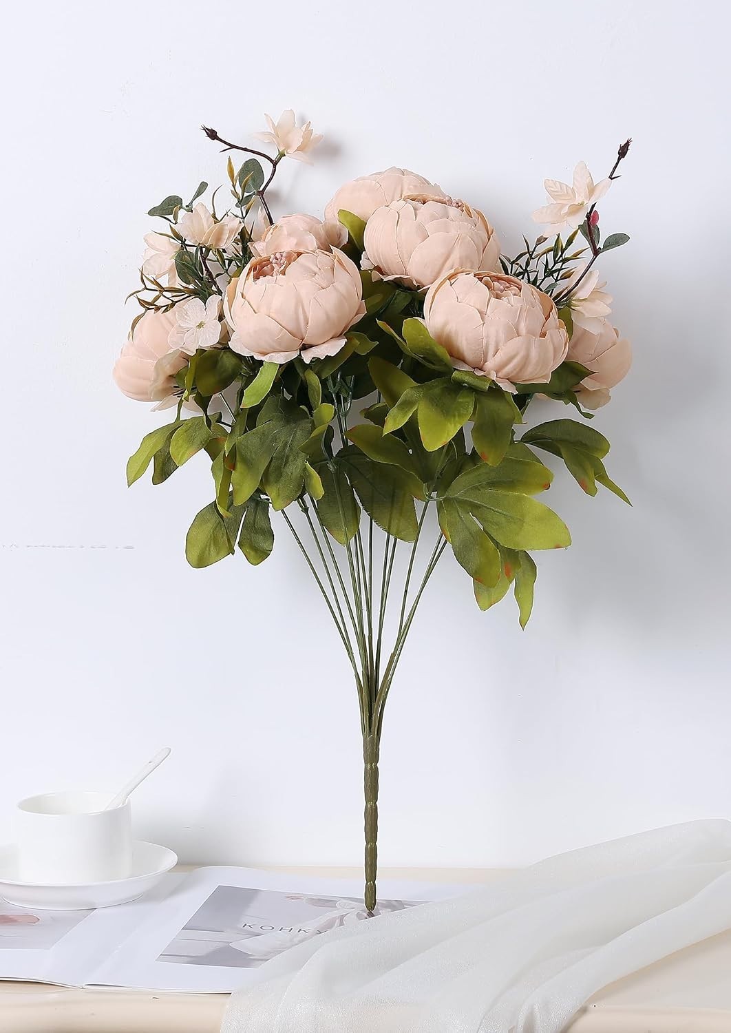 Realistic Faux Silk Peonies in Light Champagne – Perfect for Every Occasion