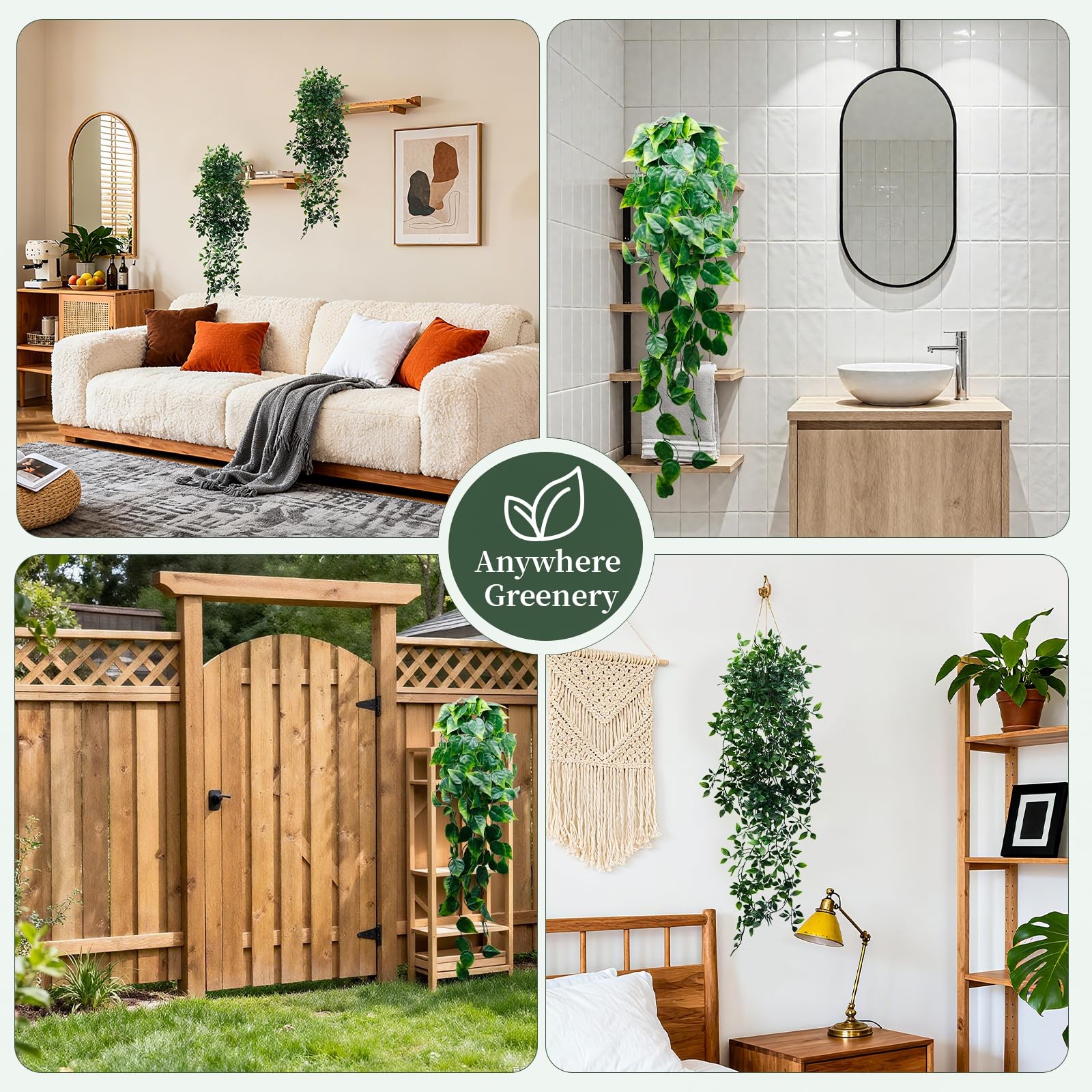 Artificial Hanging Plants for Shelf, 2-Pack Fake Potted Greenery Faux Mandala…