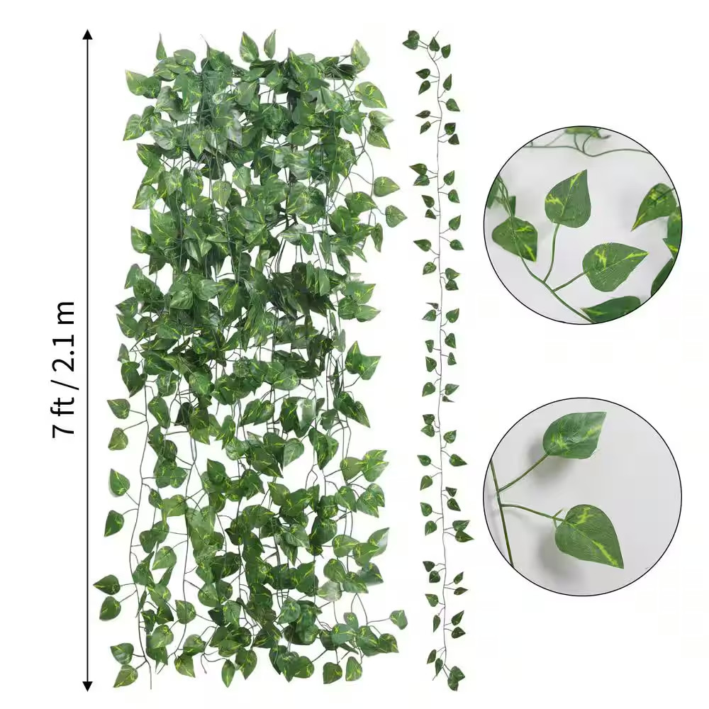 1 In. 48 Pack Artificial Green Ivy Vine Hanging Plant Greenery Silk Leaves Water