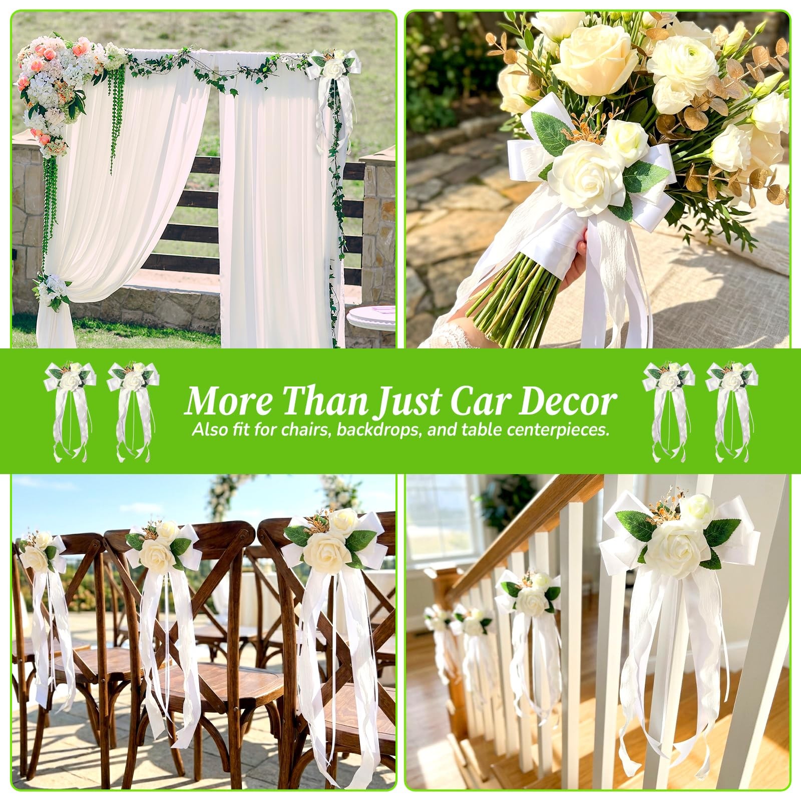4PCS Wedding Car Door Handle Decorative Flowers, White Artificial Cars Bouquet F