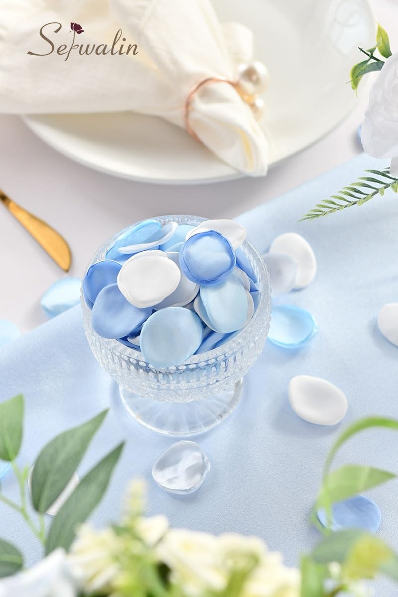 300 PCS Silk Rose Petal Blue White Flower Girl Aisle Basket Bridal Shower Deco