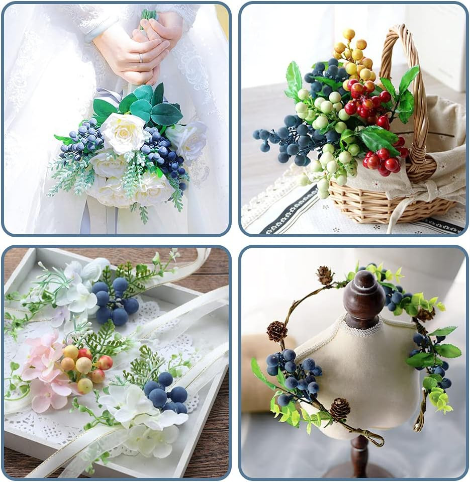 Artificial Berries, 6 Pcs Simulation Flowers Lifelike Blueberry with Stems Fake