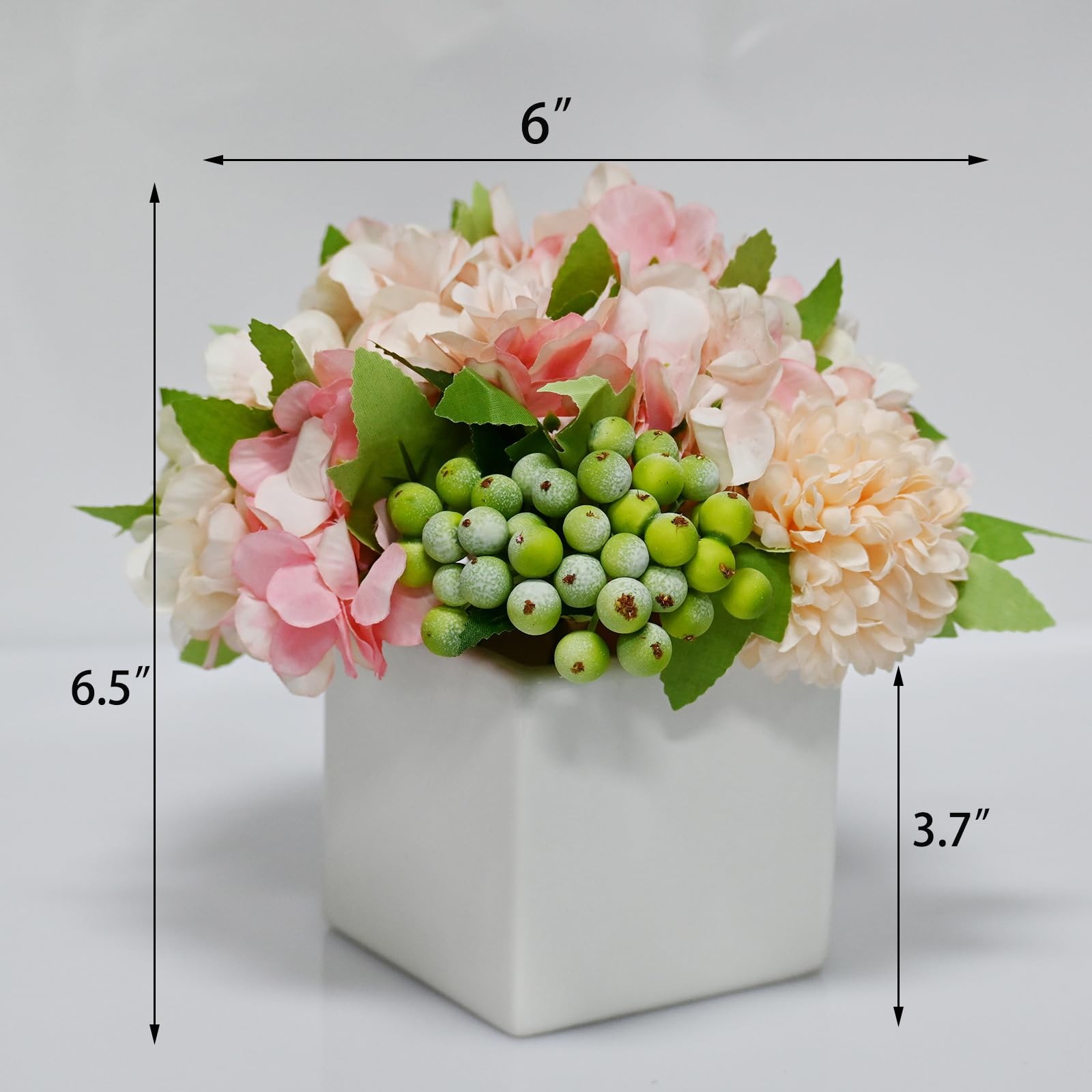 Artificial Flower Arrangement in Ceramic Vase Pink Hydrangea Home Decor