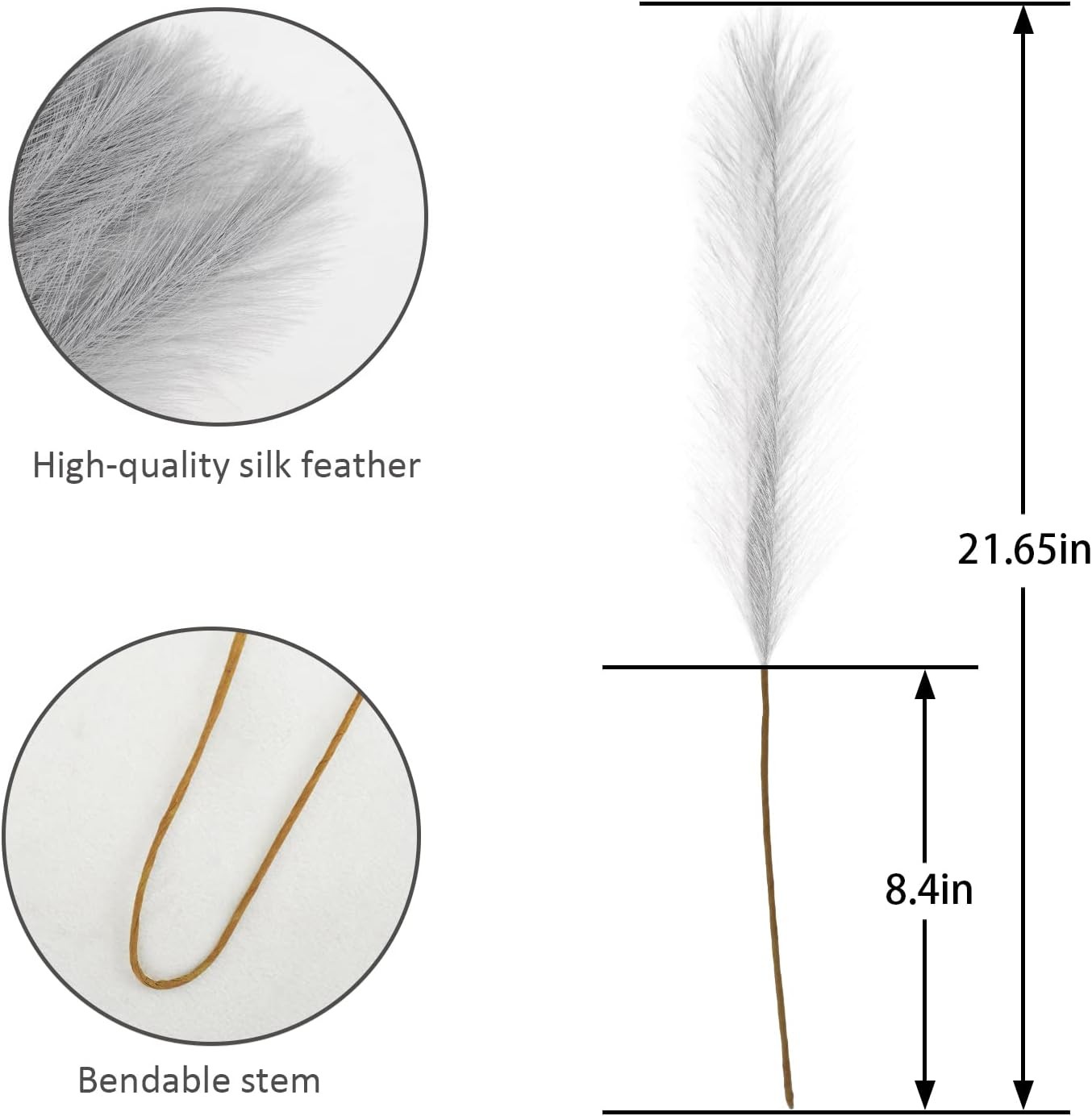 50pcs Faux Pampas Grass Grey, 21.6″ Short Artificial Pompous Grass Floral Fake