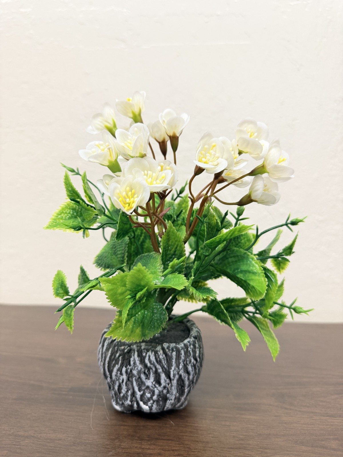 Faux Cyclamen Plant in Cement Pot Artificial Blossom Flowers Cottage Decor