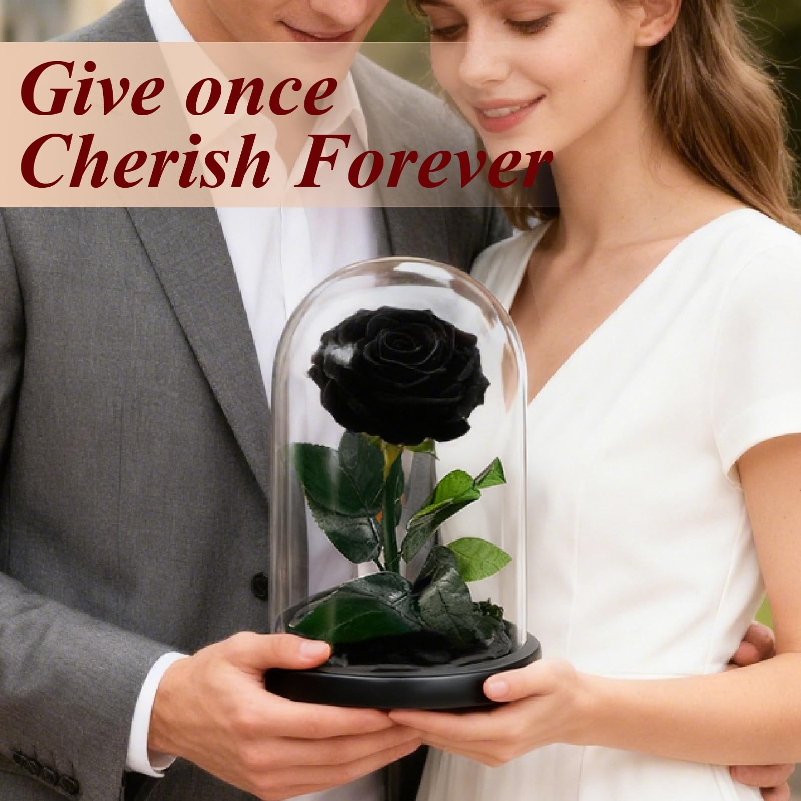 Preserved Black Rose in Glass Dome, Medium Forever Rose Gift, Flowers for Del…