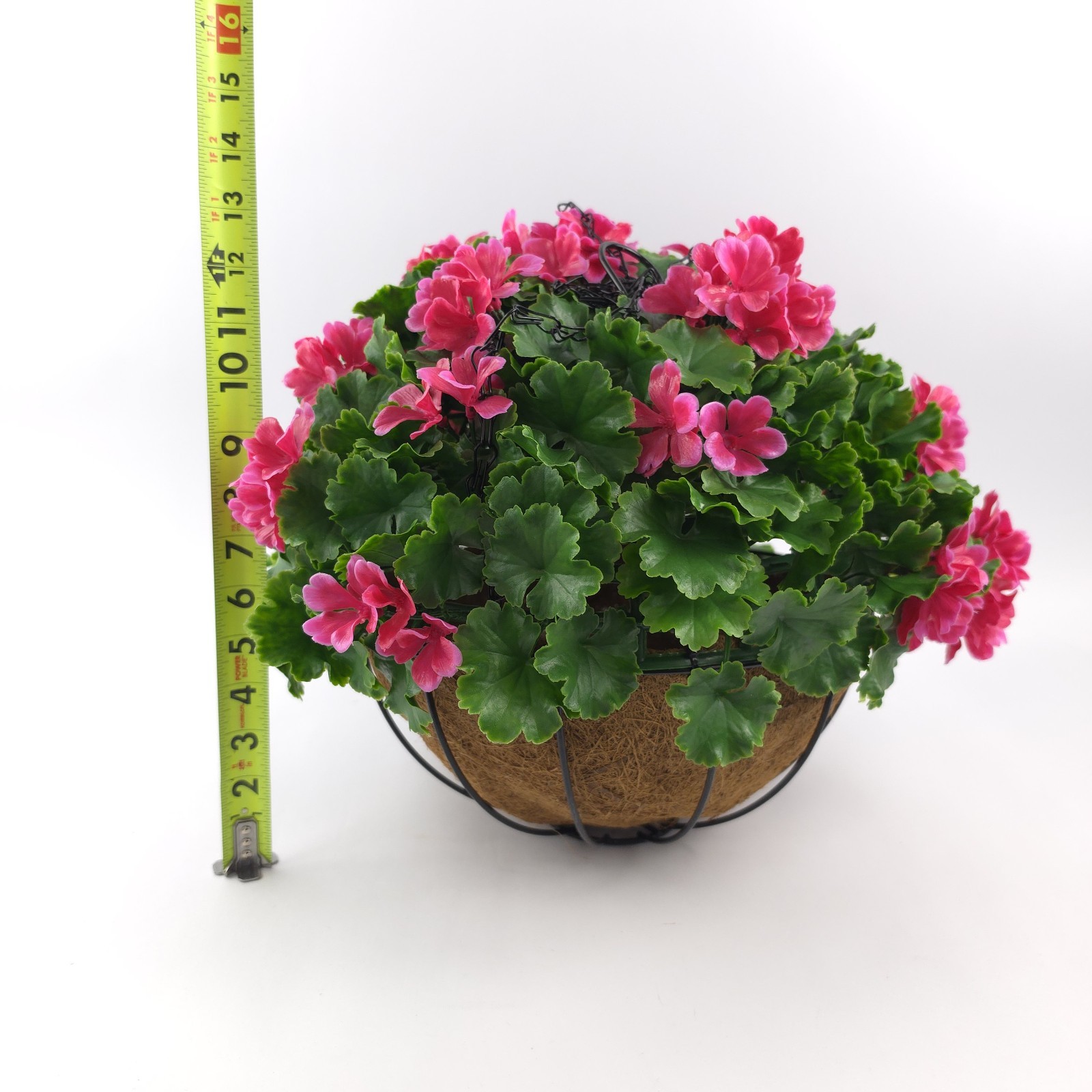 Wicker Park 17″ Faux Pink Geranium Floral Indoor/Outdoor Spring Hanging Basket