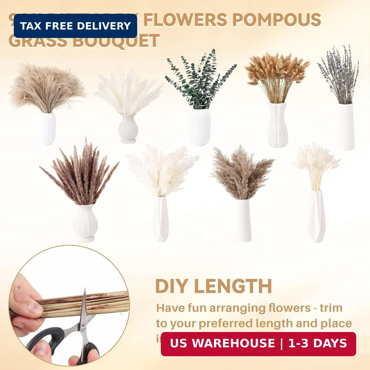 710Pcs Natural Dried Pampas Grass Decor, 9 Types Dried Flowers for Vase, Boho Pa