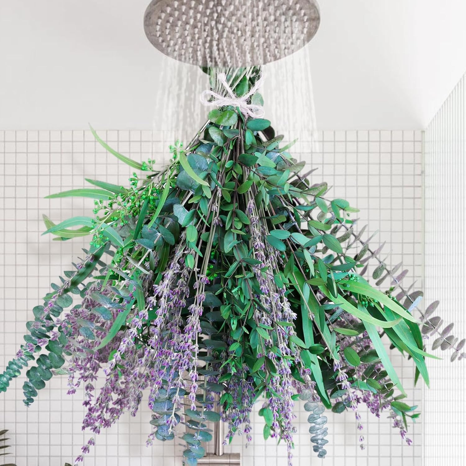 65 Pcs Mix Dried Eucalyptus Stems & Lavender Bundle for Shower, 17″ Natural Real