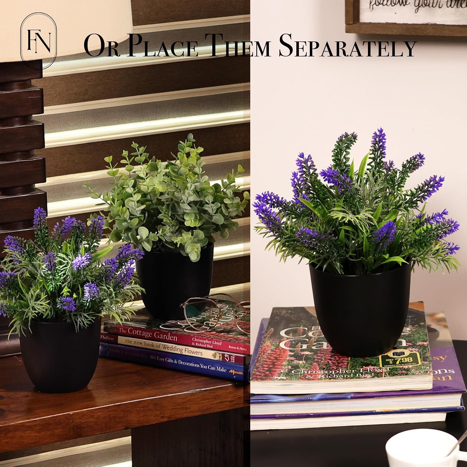 3 PACK 10″ H Artificial Plant Greenery Pot (9″ W Potted Greenery: Fake Faux Lave
