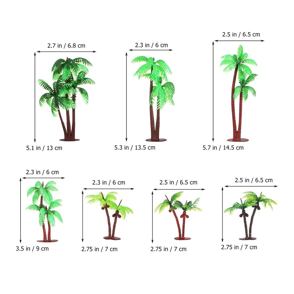 Toyvian 31 Pcs Plastic Coconut Palm Tree Model Set Miniature Tropical Green