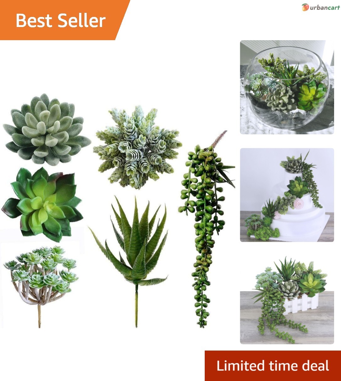 6-Pack Assorted Faux Succulents for Elegant Wedding & Home Decor