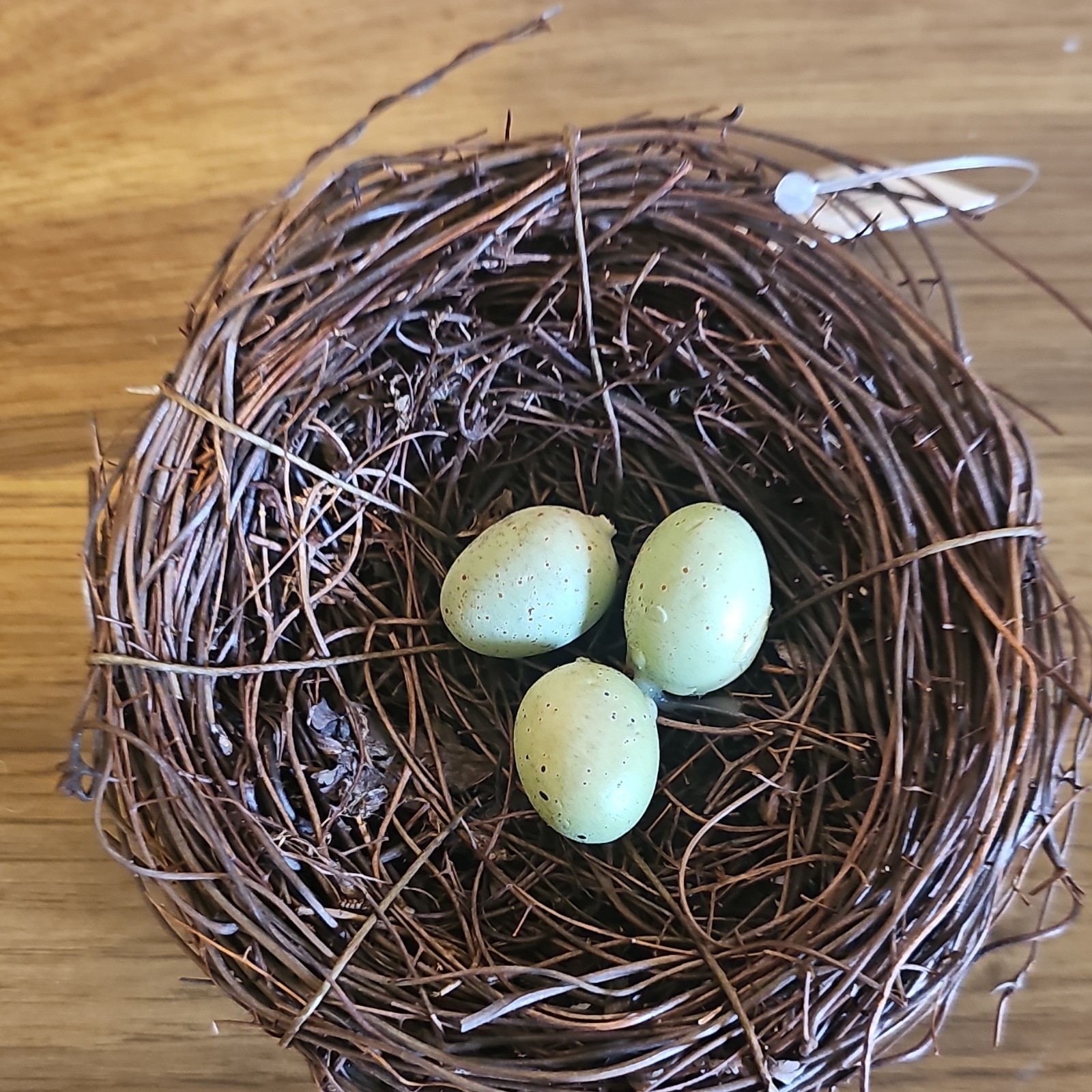 Set of 6 Decorative 4 inch Twig Bird Nests with Green Eggs