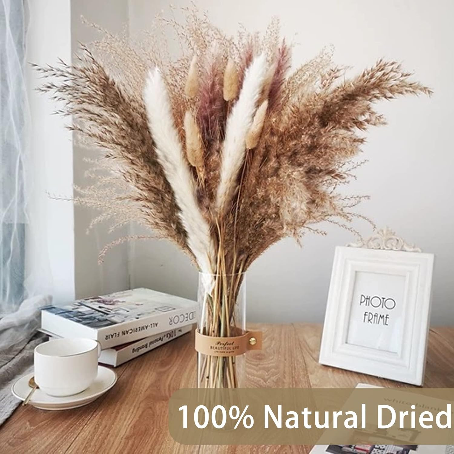 130PCS Pampas Grass Decor, 18 Inch Dried Pampas Grass Contains White Natural …