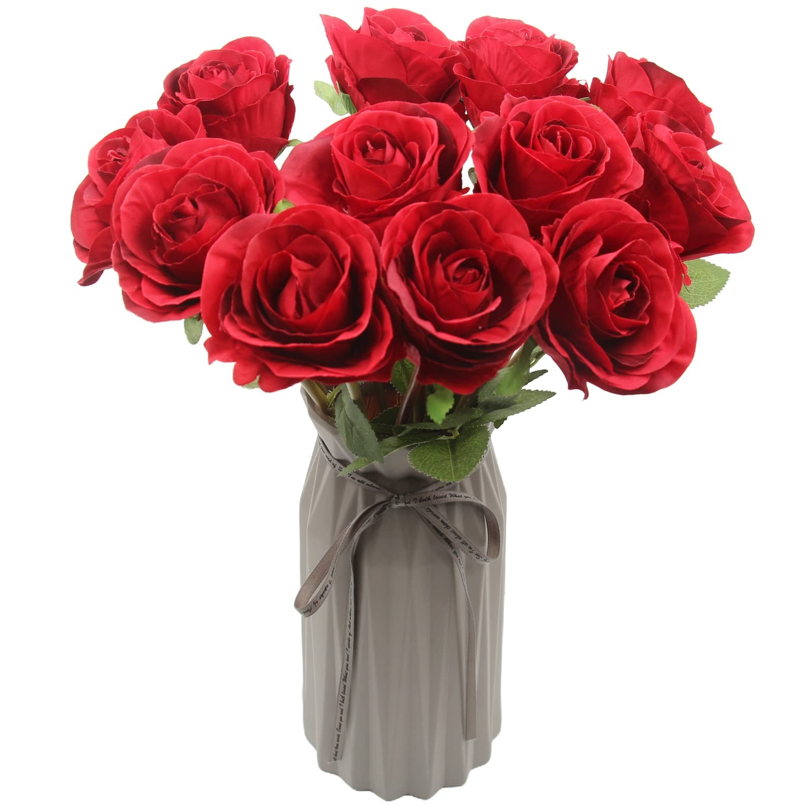 Artificial Roses Flowers for Flower Arrangement, 12 Pcs Silk Red Rose Bouquet…