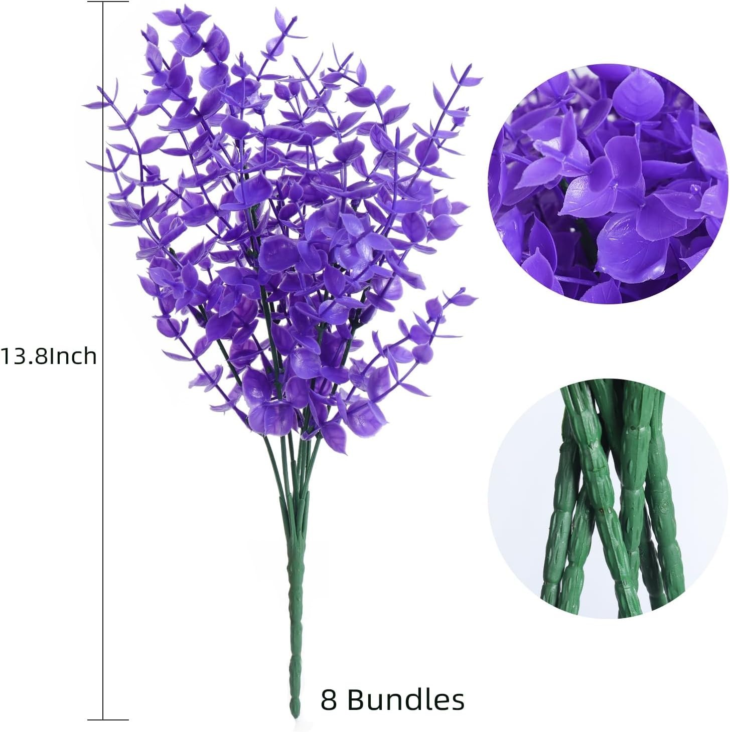 Vibrant UV Resistant 8 Pcs Fake Plants – Pure Purple Eucalyptus for Home Decor