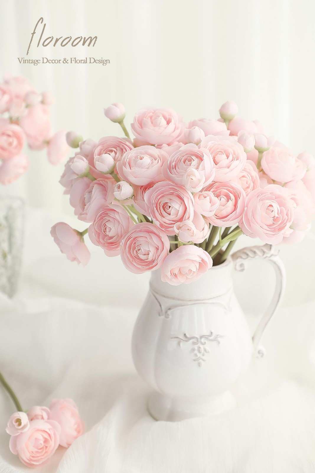 Artificial Ranunculus Flowers 18pcs Blush Pink Wedding DIY Bulk Silk Faux