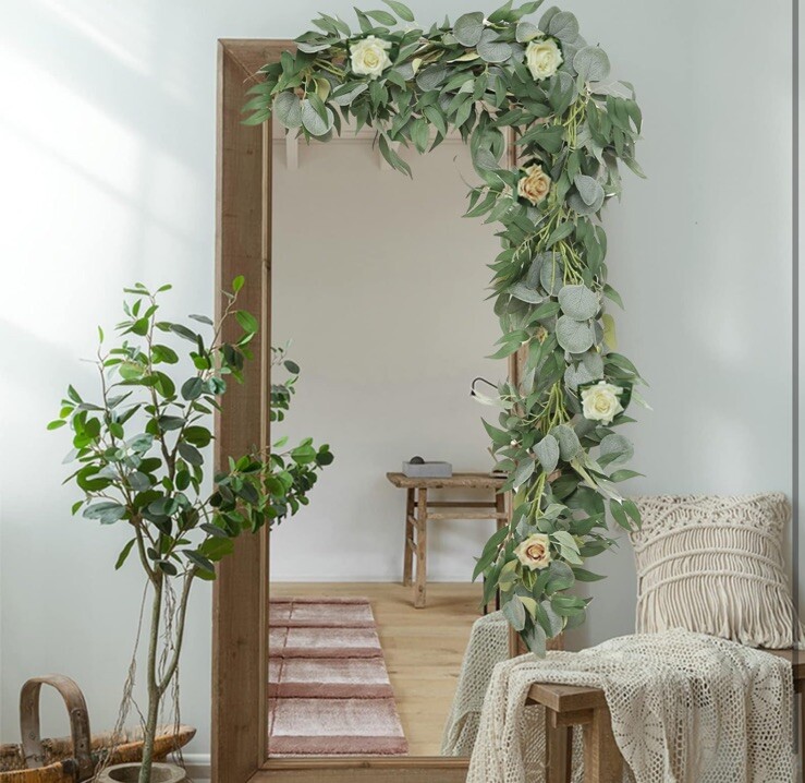 Trimgrace 6 Pack 6.5 Feet Artificial Eucalyptus Garland with Willow Leaves Faux