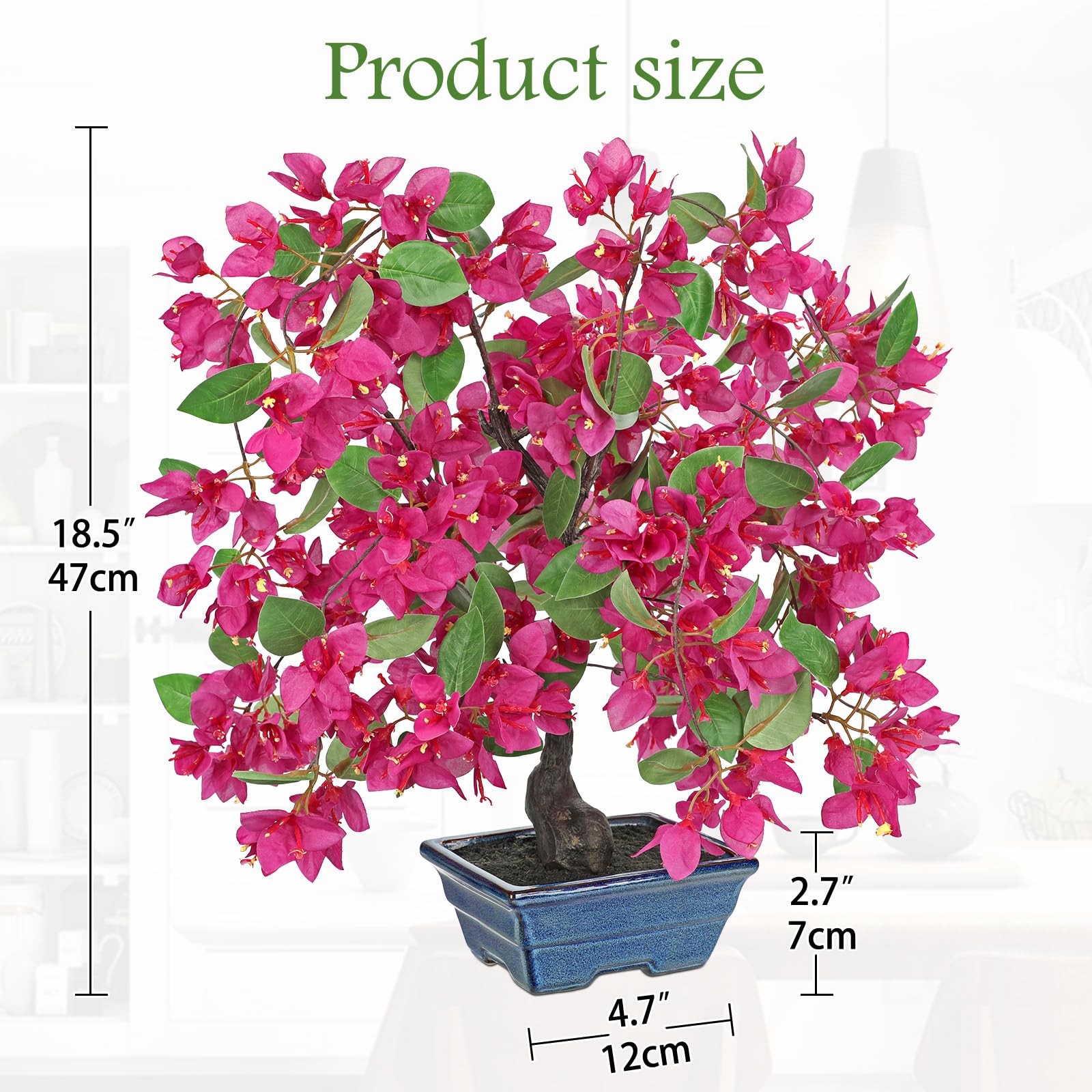 Artificial Bougainvillea Tree in Blue Pot 18.5″ Tall Faux Bougainvillea Flora…