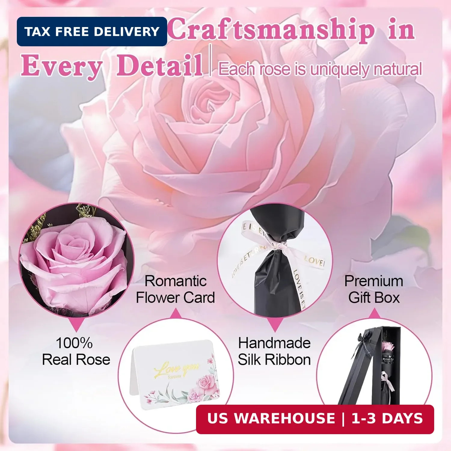 Real Pink Forever Flower Roses for Delivery Prime – Preserved Roses Eternal in G