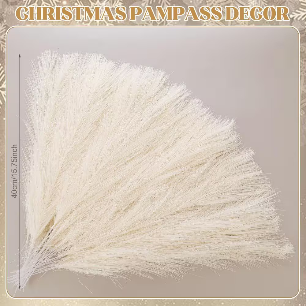 0.98 in Ivory Artificial Plant Pampas Grass 50 Pcs Fluffy Allergy Free Silk for