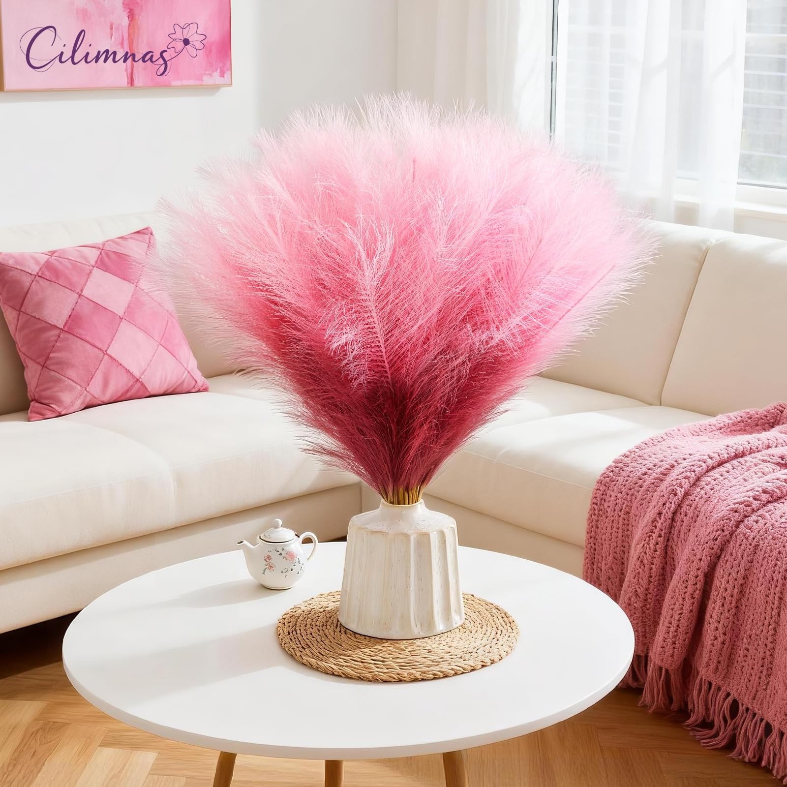 17.7″ Gradient Red Artificial Fluffy Faux Pampas Grass Home Decor 50 PCS