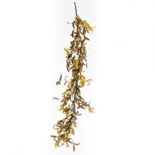Primitive Farmhouse FALL BITTERSWEET GARLAND Orange Berries Leaves Swag Vine 4ft
