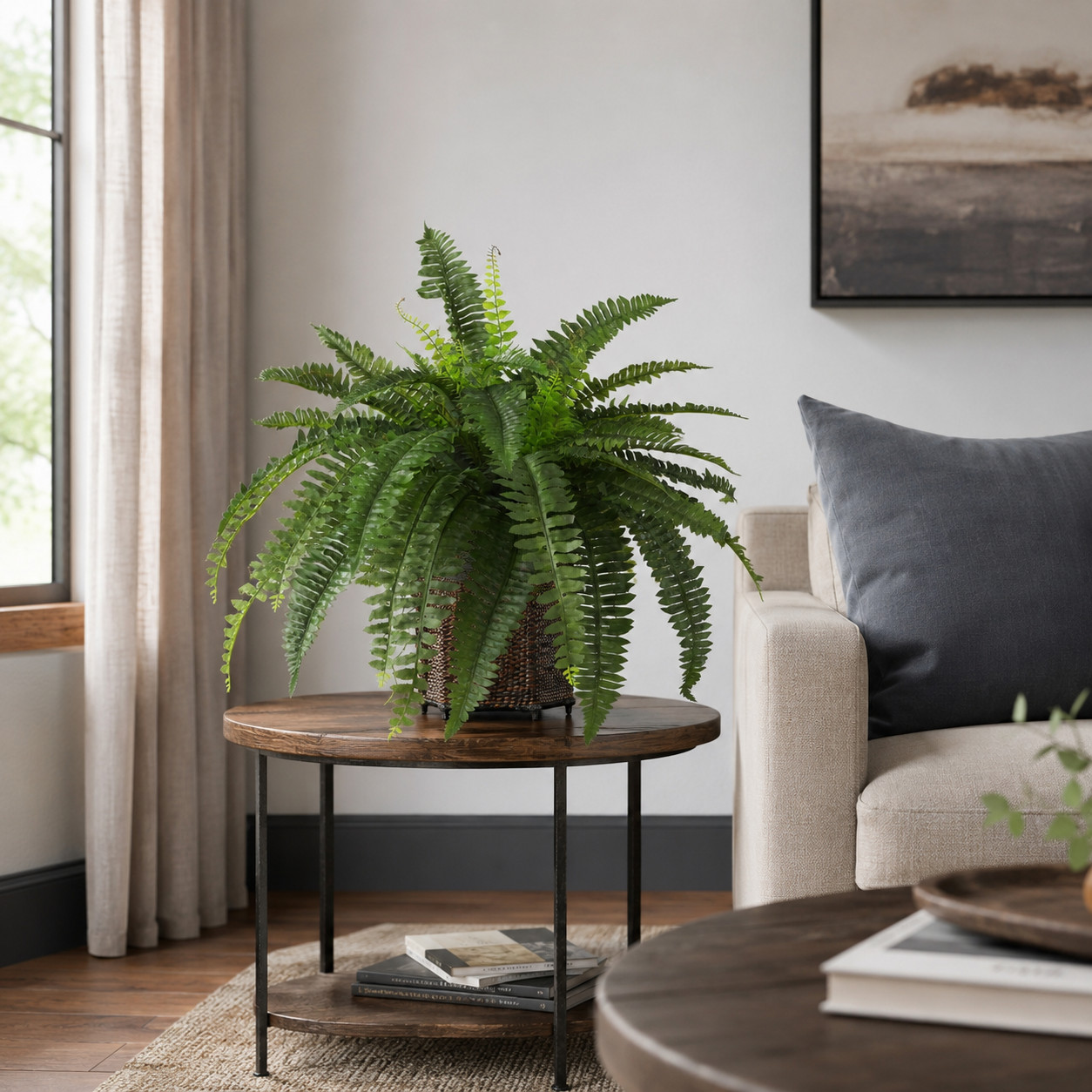 Boston Fern w/Wood Wicker Basket