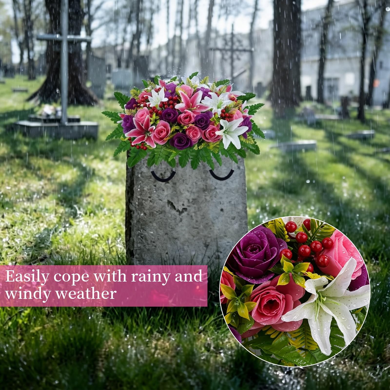 Large Headstone Flower Saddle – Cemetery Flowers for Grave Saddle Flowers for…