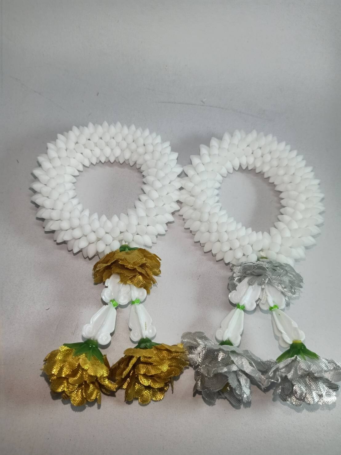 Pair Gold Silver Flower Fabric Plastic Garland Round Malai Jasmine Artificial mi