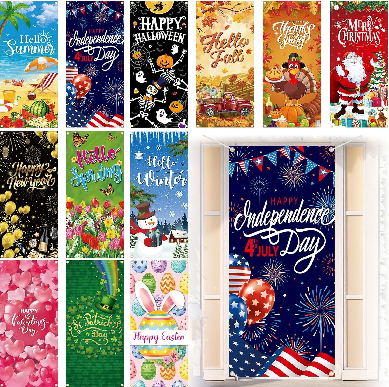 12 Pcs Summer Door Cover 78×35 Inch Holiday Party Decor Banner