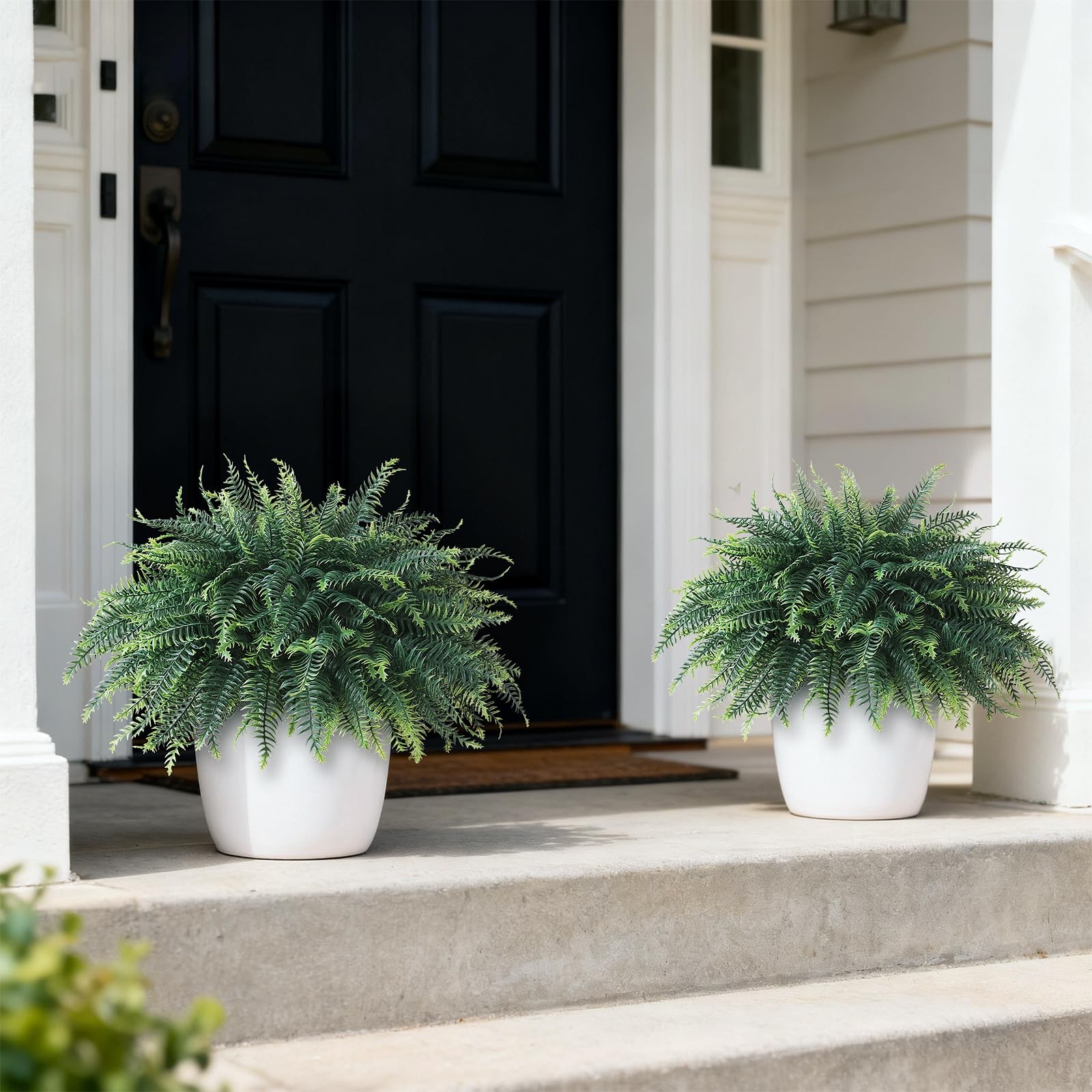 Artificial Ferns Potted Plant for Front Door Decoration – 2 Sets UV Resistant…
