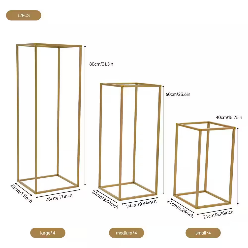 31.5 In. X 11 In. X 11 In. 3 Sizes 12 Pieces Outdoor Golden Metal Wedding Flower