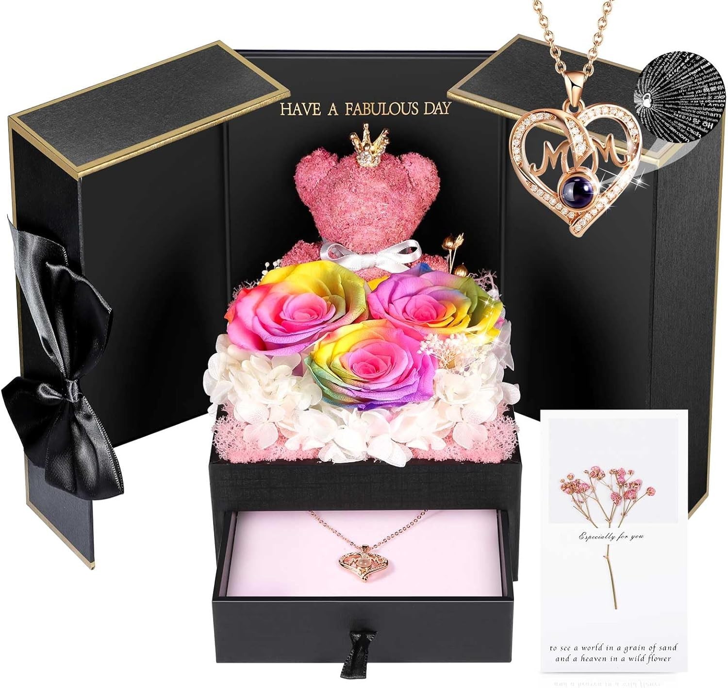 Unique Gifts for Mom, Preserved Real Rainbow Rose with 100 Languages I Love Y…