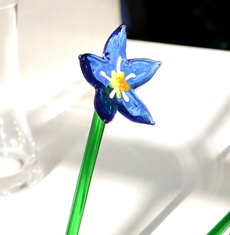 Luxe Handmade Colored Glass Flower Art Long Stem Floral Home Decor Romantic Gift